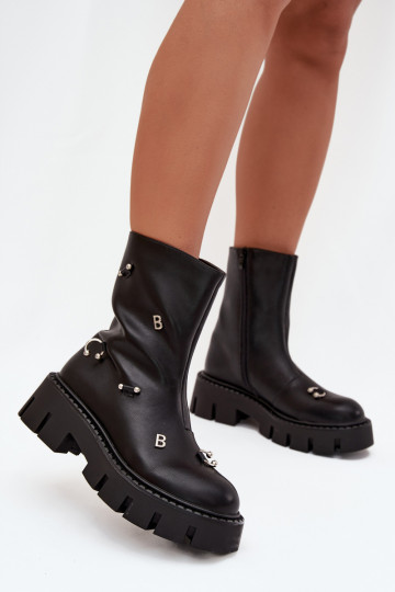 Warm Women's Ankle Boots with Zipper and Decorations Black Thavira 2