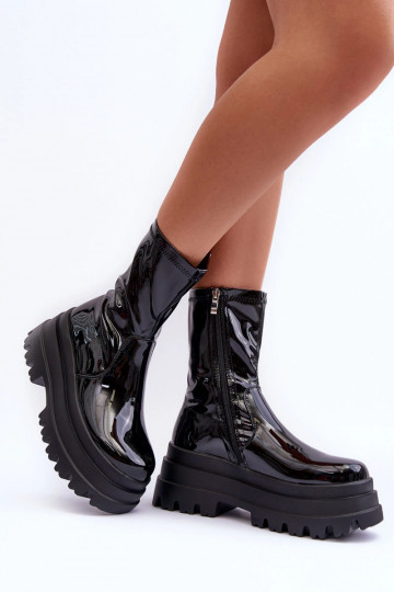 Lacquered Ankle Boots On Massive Platform Black Kylira 2