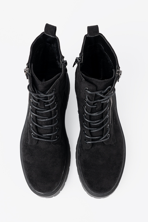 Trapery damskie czarne z zamszowym wykończeniem