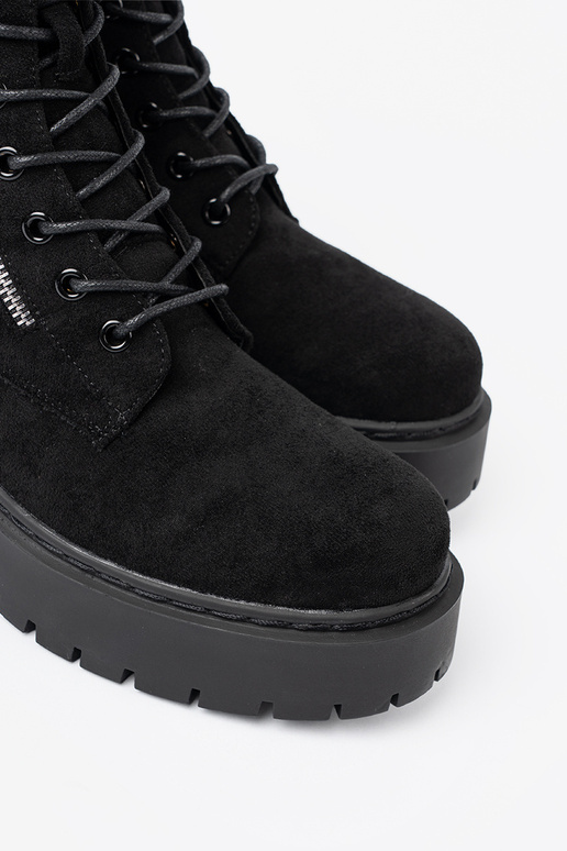 Trapery damskie czarne z zamszowym wykończeniem