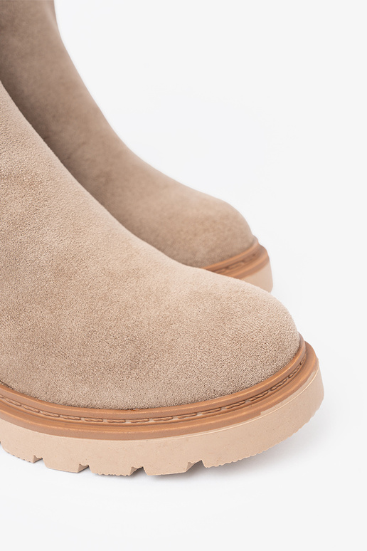 Minimalistyczne boots beige z miękkiego zamszu