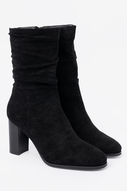 black ankle boots Inith a ruffled upper black ankle boots Inith a ruffled upper