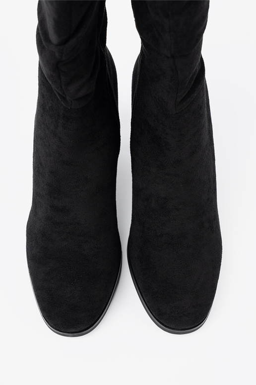 black ankle boots Inith a ruffled upper black ankle boots Inith a ruffled upper