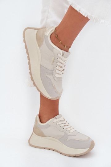 Warm women's platform sneakers Big Star SS274008 HI-POLY SYSTEM light beige