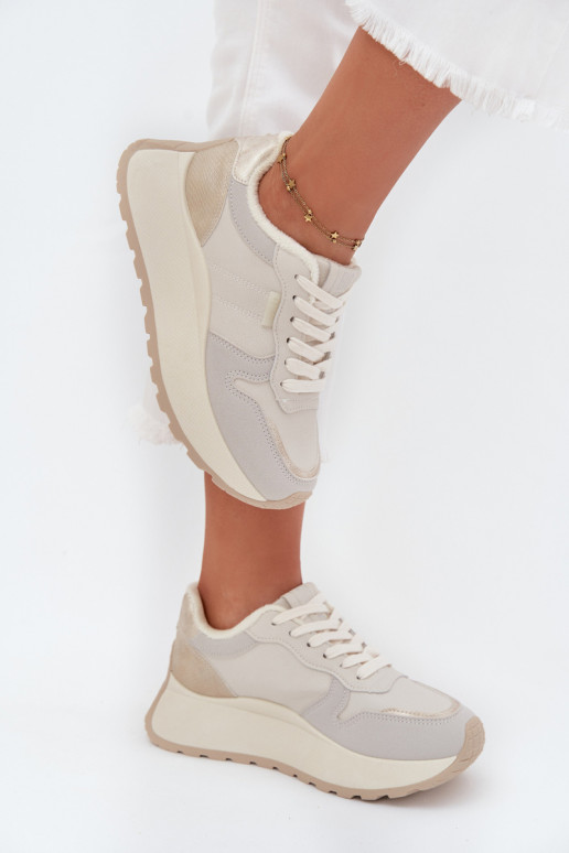 Warm women's platform sneakers Big Star SS274008 HI-POLY SYSTEM light beige