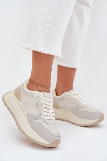 Ocieplane Sneakersy Damskie Na Platformie Big Star SS274008 HI-POLY SYSTEM Jasnobeżowe 2