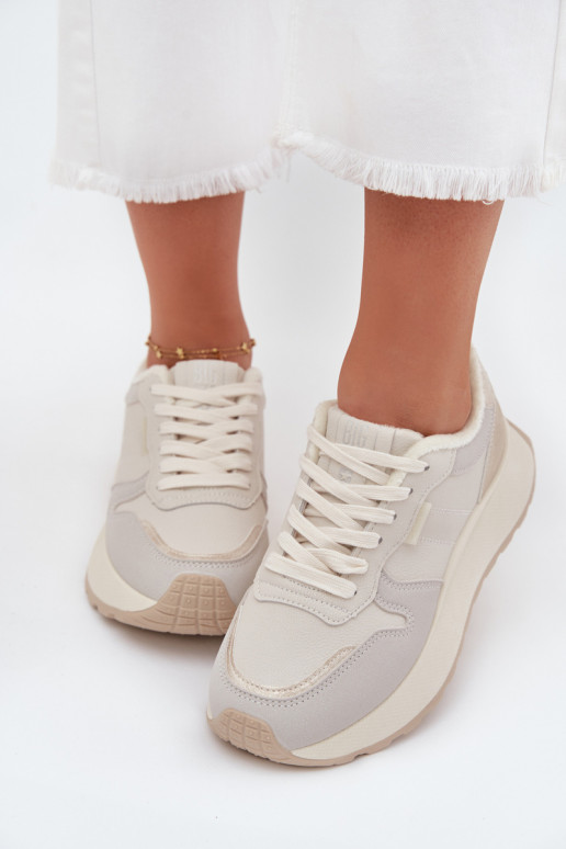 Warm women's platform sneakers Big Star SS274008 HI-POLY SYSTEM light beige