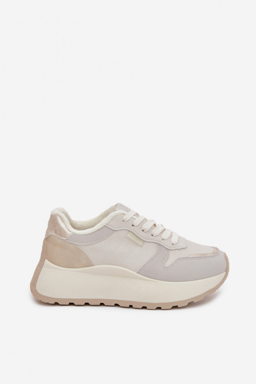 Warm women's platform sneakers Big Star SS274008 HI-POLY SYSTEM light beige