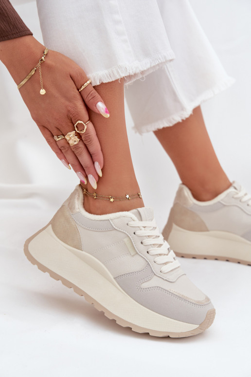 Warm women's platform sneakers Big Star SS274008 HI-POLY SYSTEM light beige