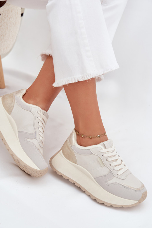 Warm women's platform sneakers Big Star SS274008 HI-POLY SYSTEM light beige