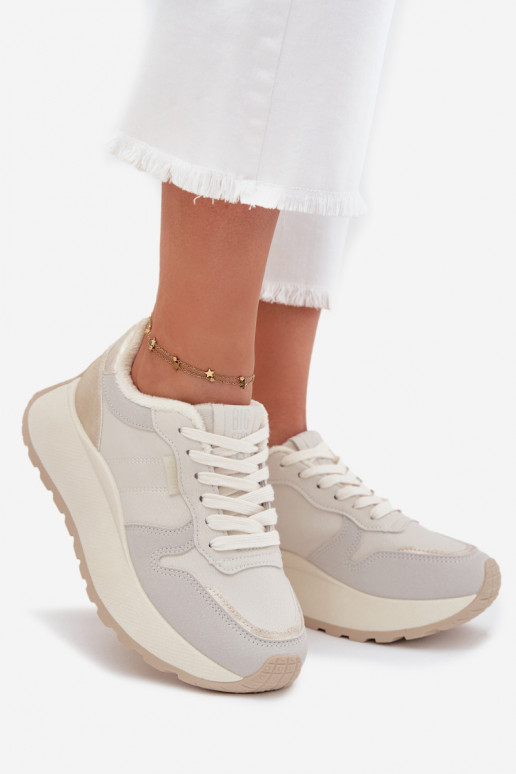 Warm women's platform sneakers Big Star SS274008 HI-POLY SYSTEM light beige