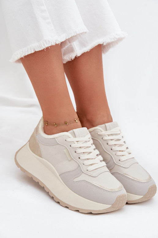 Warm women's platform sneakers Big Star SS274008 HI-POLY SYSTEM light beige