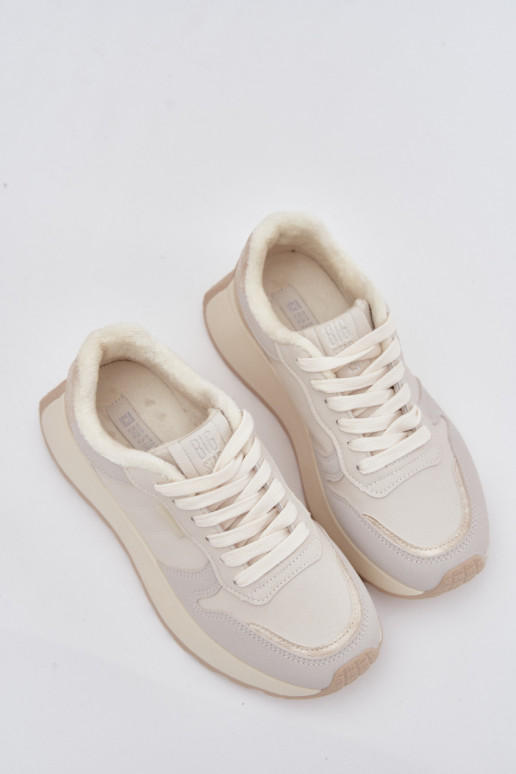 Warm women's platform sneakers Big Star SS274008 HI-POLY SYSTEM light beige