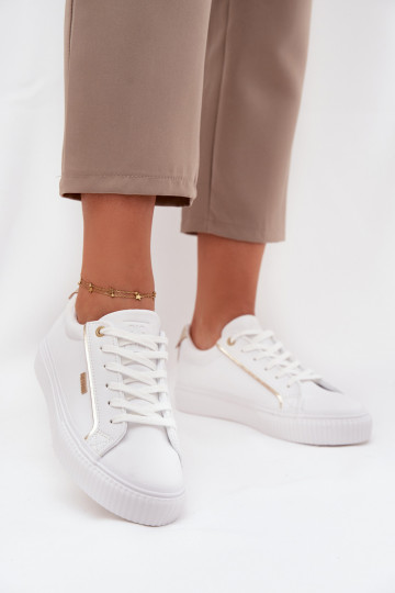 Damskie SneakersywithEko Skóry Big Star SS274026 Biało-Złote