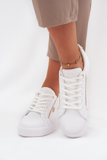 Damskie SneakersywithEko Skóry Big Star SS274026 Biało-Złote 2