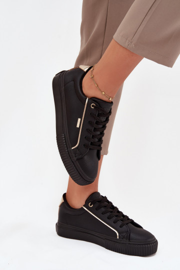 Damskie SneakersywithEko Skóry Big Star SS274025 Czarno-Złote