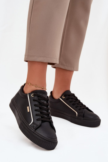 Damskie SneakersywithEko Skóry Big Star SS274025 Czarno-Złote 2
