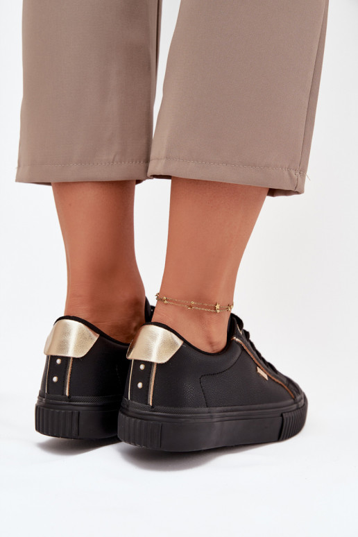 Damskie SneakersywithEko Skóry Big Star SS274025 Czarno-Złote
