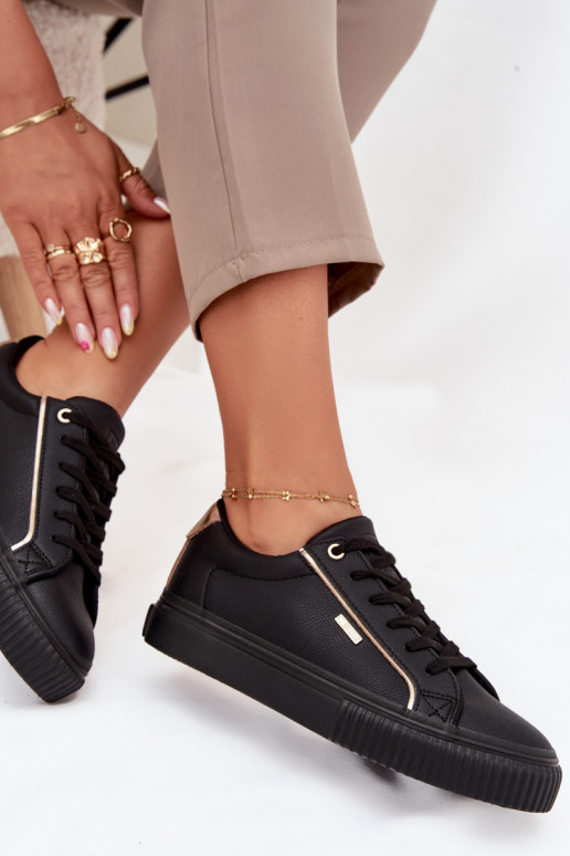 Ladies Sneakers Made Of Eco Leather Big Star SS274025 Black-Gold Ladies Sneakers Made Of Eco Leather Big Star SS274025 Black-Gold
