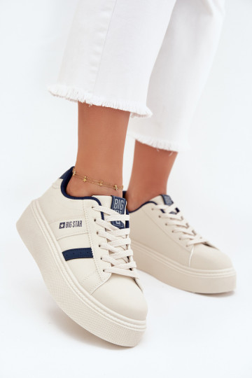 Sneakersy Damskie Na Platformie Big Star SS274347 Jasnobeżowe 2