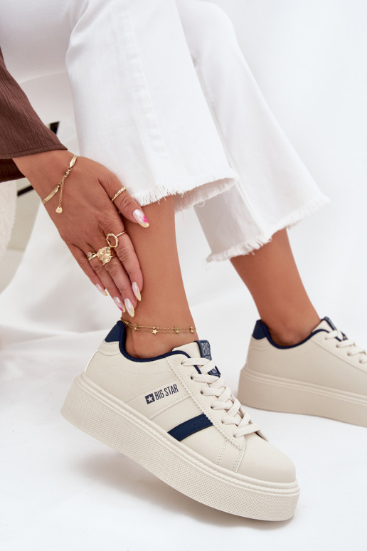 Sneakersy Damskie Na Platformie Big Star SS274347 Jasnobeżowe