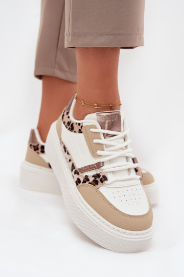 Damskie Sneakersy Na Platformie Big Star SS274357 Panterka Biało-Beżowe 2