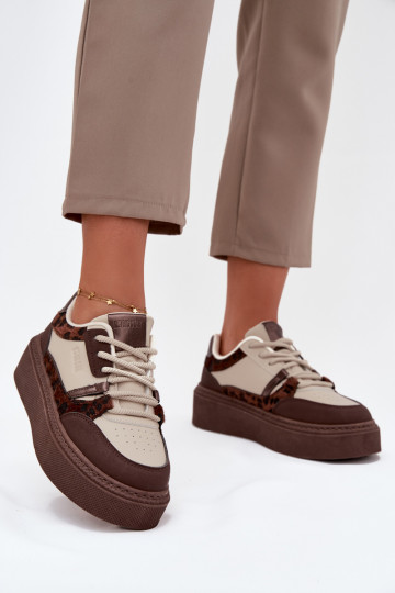 Damskie Sneakersy Na Platformie Big Star SS274356 Panterka Brązowo-Beżowe 2
