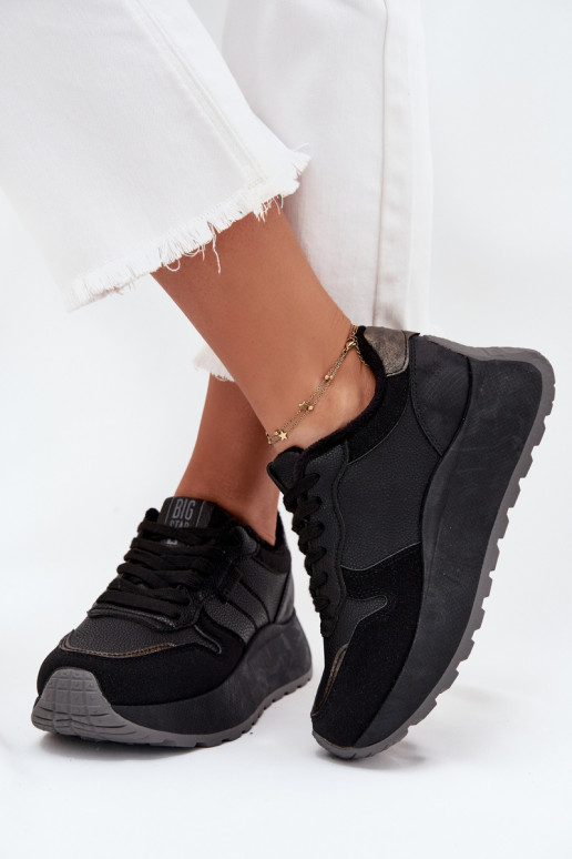 Warm Women Sneakers On Platform Big Star SS274007 HI-POLY SYSTEM Black