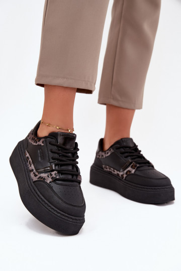 Damskie Sneakersy Na Platformie Big Star SS274358 Panterka Czarne 2
