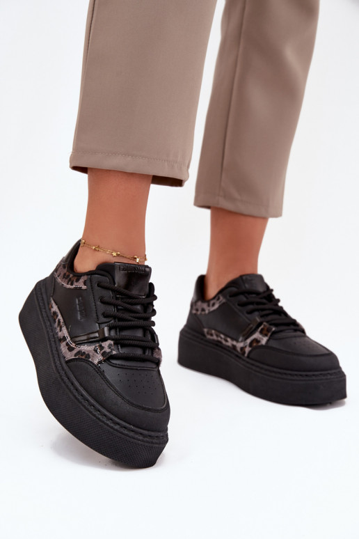 Damskie Sneakersy Na Platformie Big Star SS274358 Panterka Czarne