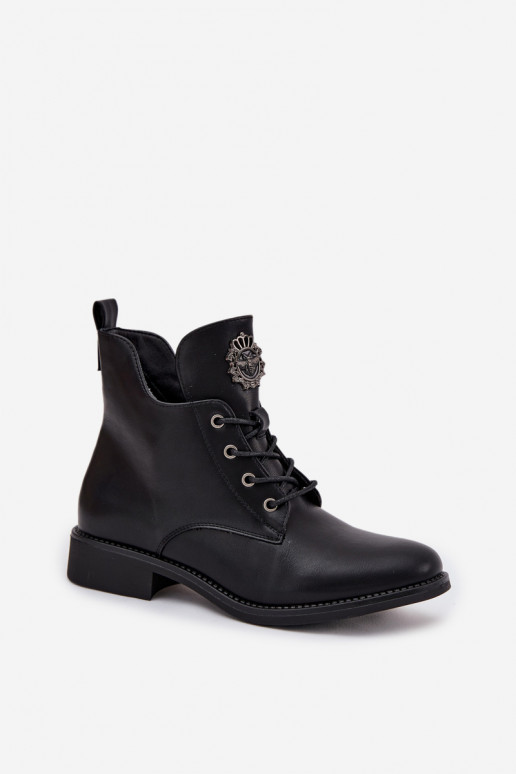 Low Women's Ankle Boots With Flat Heel With Decorative Detail Insulated Black Cylira Low Women's Ankle Boots With Flat Heel With Decorative Detail Insulated Black Cylira