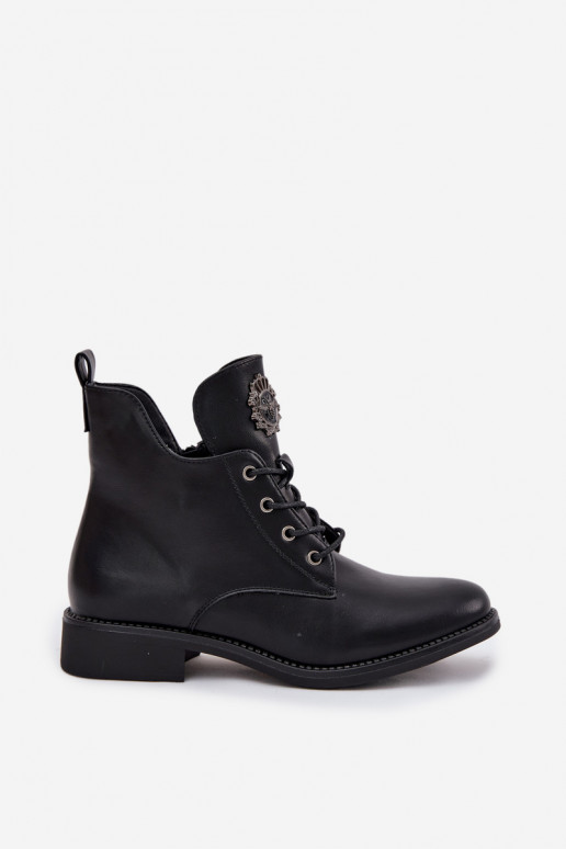 Low Women's Ankle Boots With Flat Heel With Decorative Detail Insulated Black Cylira Low Women's Ankle Boots With Flat Heel With Decorative Detail Insulated Black Cylira