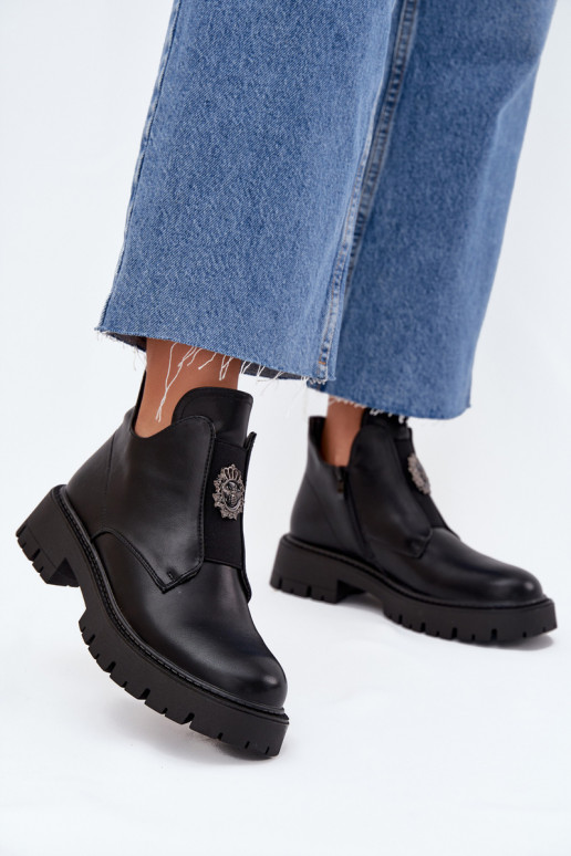 Insulated Low Women's Ankle Boots With Decoration On Zip Black Lavira Insulated Low Women's Ankle Boots With Decoration On Zip Black Lavira
