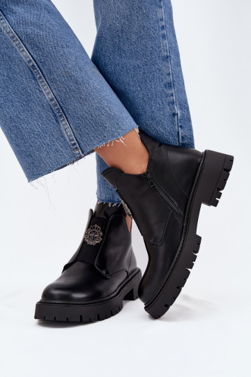 Insulated Low Women's Ankle Boots With Decoration On Zip Black Lavira 2