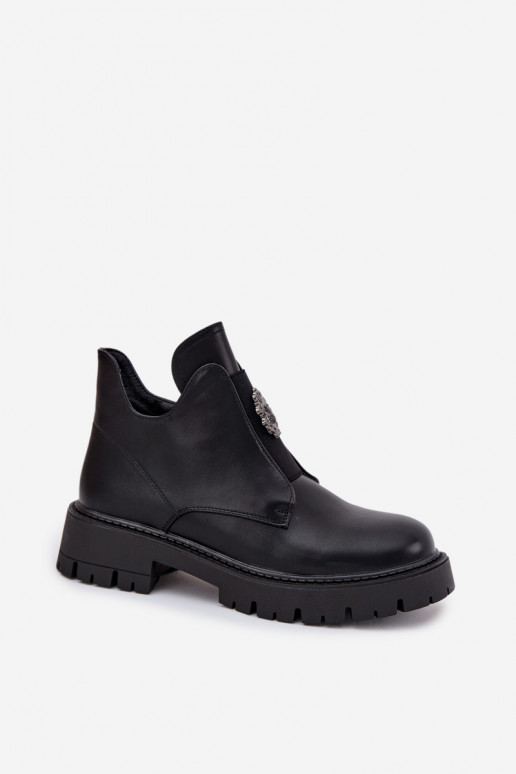 Insulated Low Women's Ankle Boots With Decoration On Zip Black Lavira Insulated Low Women's Ankle Boots With Decoration On Zip Black Lavira