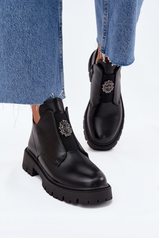 Insulated Low Women's Ankle Boots With Decoration On Zip Black Lavira Insulated Low Women's Ankle Boots With Decoration On Zip Black Lavira