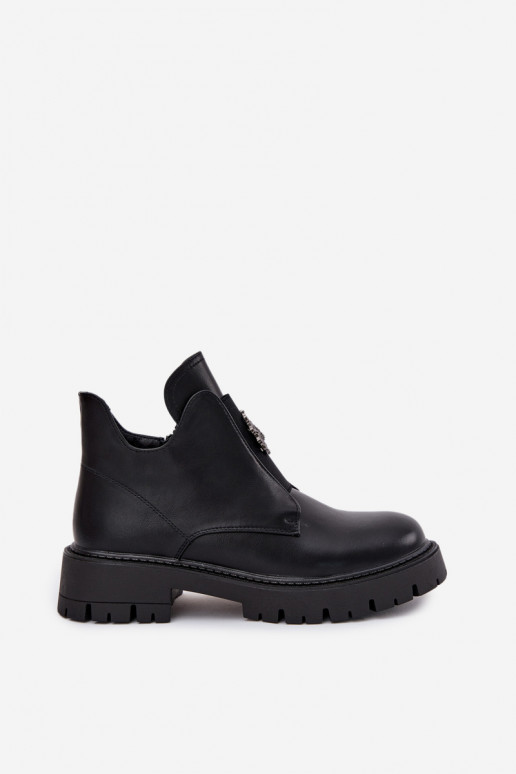 Insulated Low Women's Ankle Boots With Decoration On Zip Black Lavira Insulated Low Women's Ankle Boots With Decoration On Zip Black Lavira