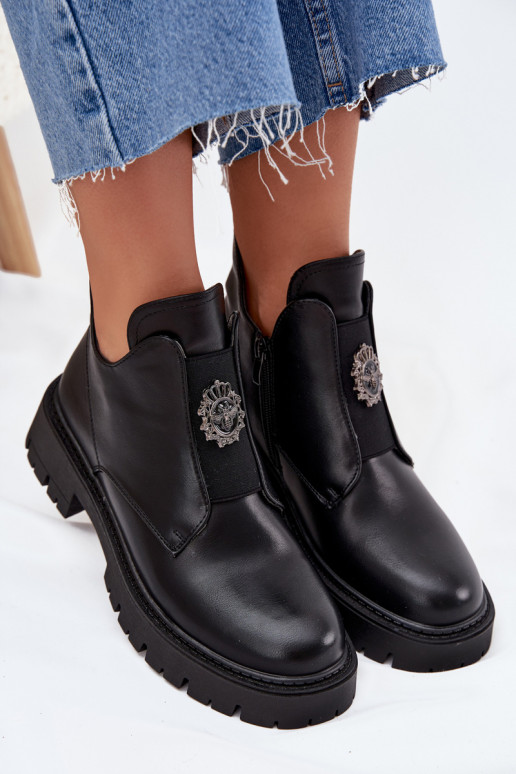 Insulated Low Women's Ankle Boots With Decoration On Zip Black Lavira Insulated Low Women's Ankle Boots With Decoration On Zip Black Lavira