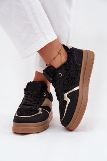Women's Platform Sneakers with Sheepskin Black Frelina 2