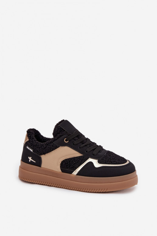 Women's Platform Sneakers with Sheepskin Black Frelina Women's Platform Sneakers with Sheepskin Black Frelina