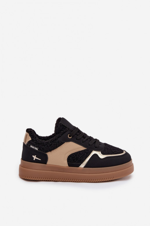 Women's Platform Sneakers with Sheepskin Black Frelina Women's Platform Sneakers with Sheepskin Black Frelina