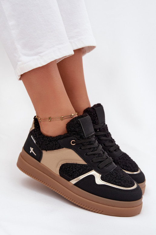 Women's Platform Sneakers with Sheepskin Black Frelina Women's Platform Sneakers with Sheepskin Black Frelina