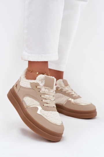 Women's Platform Sneakers with Sheepskin Beige Frelina 2