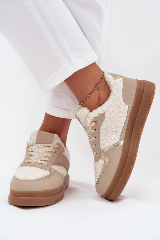 Women's Platform Sneakers with Sheepskin Beige Frelina Women's Platform Sneakers with Sheepskin Beige Frelina