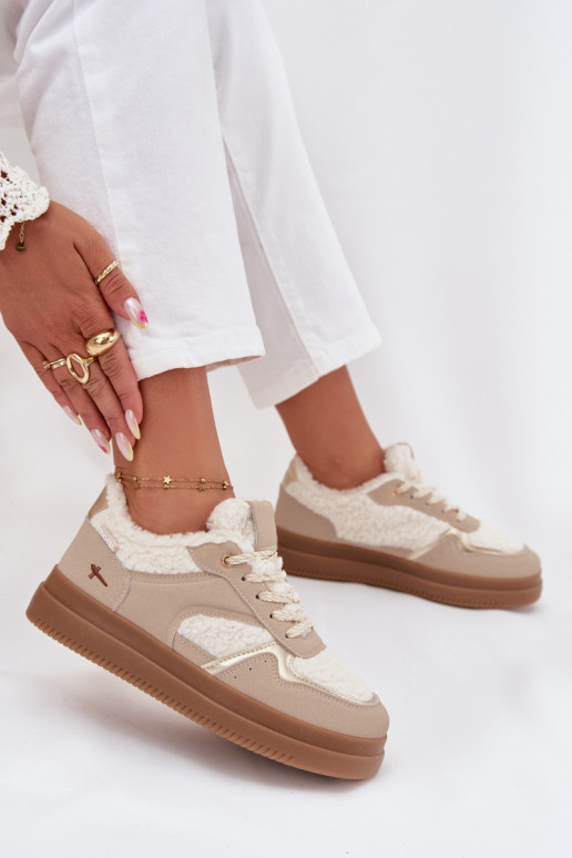 Women's Platform Sneakers with Sheepskin Beige Frelina Women's Platform Sneakers with Sheepskin Beige Frelina