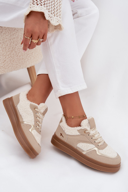 Women's Platform Sneakers with Sheepskin Beige Frelina Women's Platform Sneakers with Sheepskin Beige Frelina