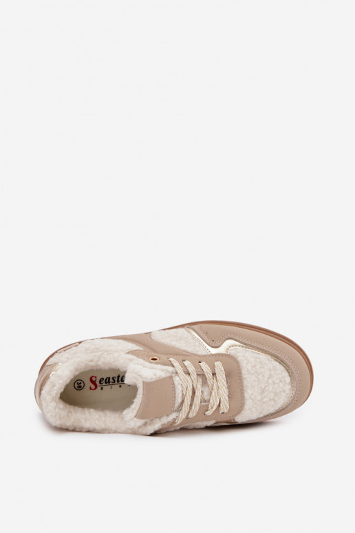 Women's Platform Sneakers with Sheepskin Beige Frelina Women's Platform Sneakers with Sheepskin Beige Frelina