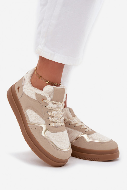Women's Platform Sneakers with Sheepskin Beige Frelina Women's Platform Sneakers with Sheepskin Beige Frelina
