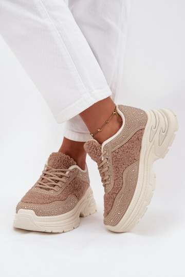 Women's Sneakers With Zirconia And Sheep Fur Beige Zarika 2