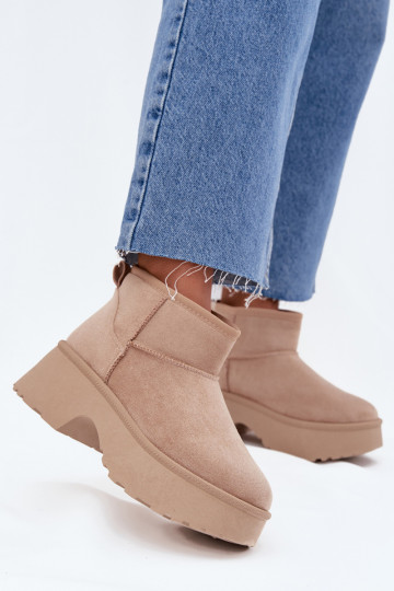 Women's Low Slip-On Snow Boots Lined With Fur Khaki Mavelle 2